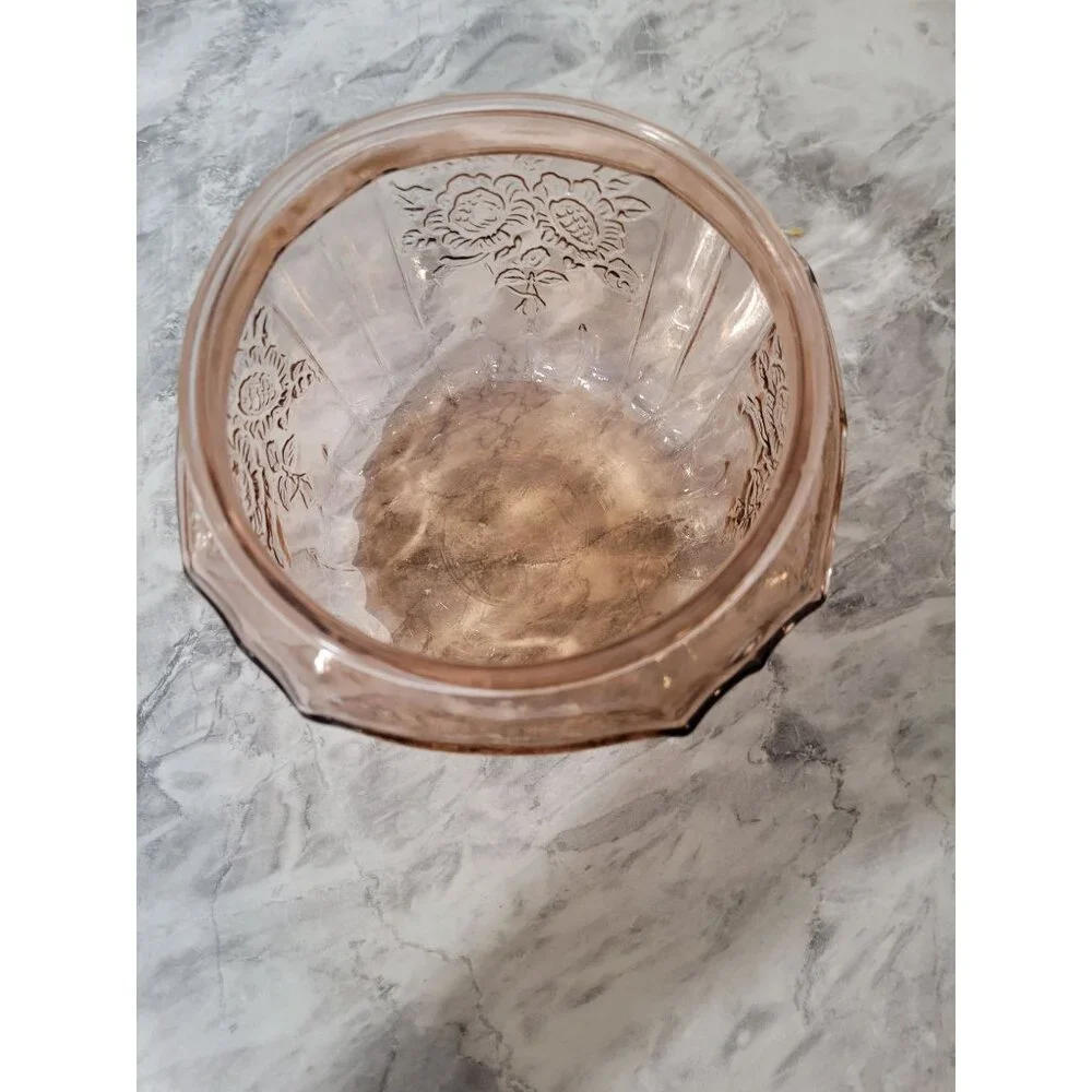 Vintage Anchor Hocking Pink Mayfair Open Rose DEPRESSION Glass Cookie Jar No Lid
